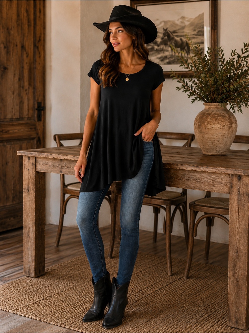 Karen Kane Black Short Sleeve Swing Tunic Size Small